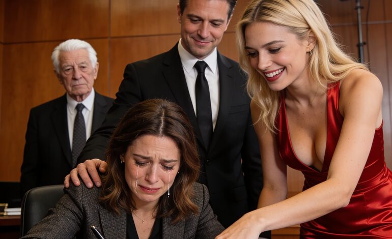 Ze ondertekende de scheidingspapieren in stilte. Niemand wist dat haar miljardairvader vanuit de achterkant van de zaal toekeek.