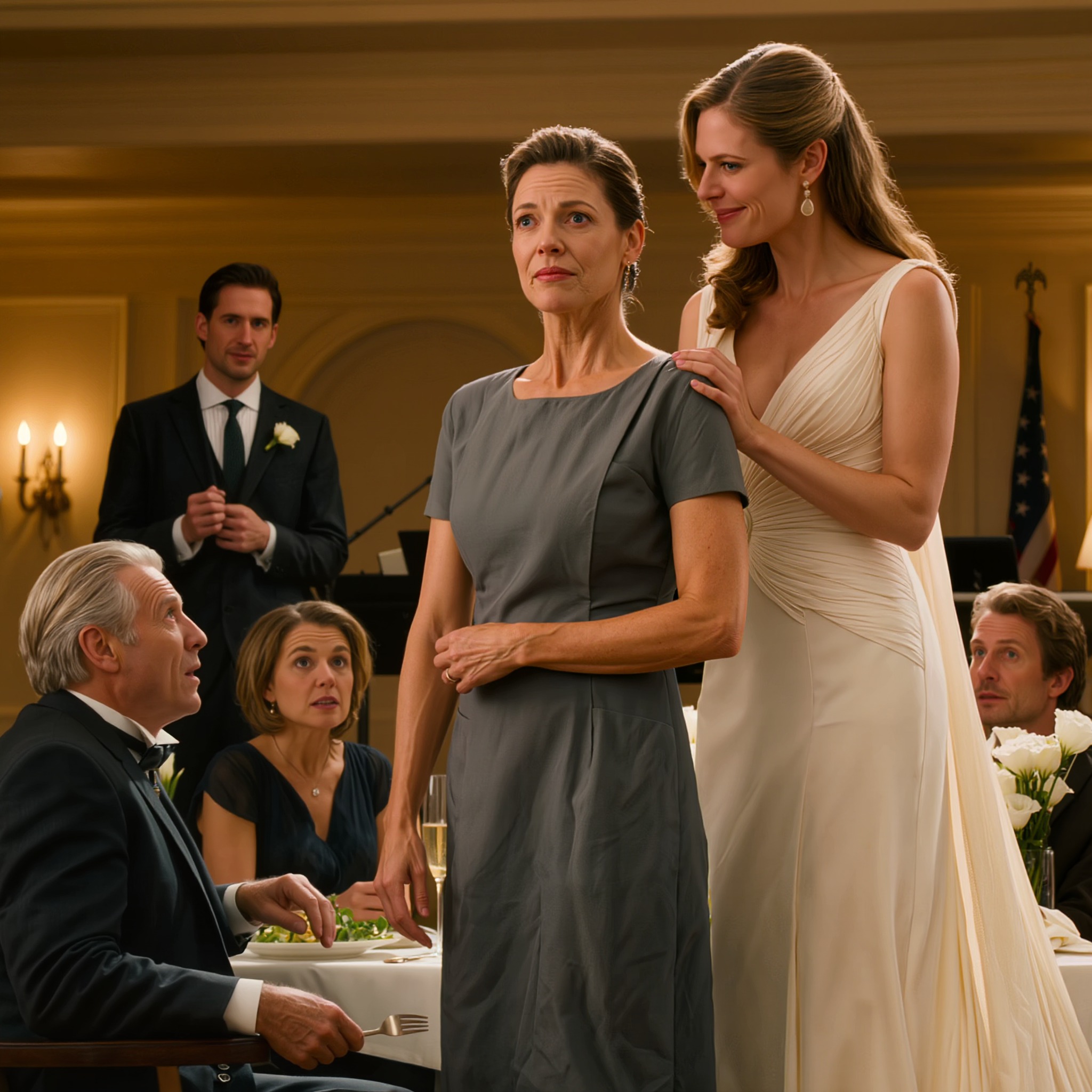 Tijdens het huwelijksdiner van mijn stiefzus trok ze me naar de tafel van de bruidegom en lachte: “Dit is mijn stiefzus – gewoon een nutteloze verpleegster.” De hele tafel lachte met haar mee, en voordat ik goed en wel weer kon gaan zitten, bleef de vader van de bruidegom me aanstaren en vroeg toen langzaam: “Wacht even… ben jij degene die…?” Vanaf dat moment kon niemand in de zaal meer lachen.