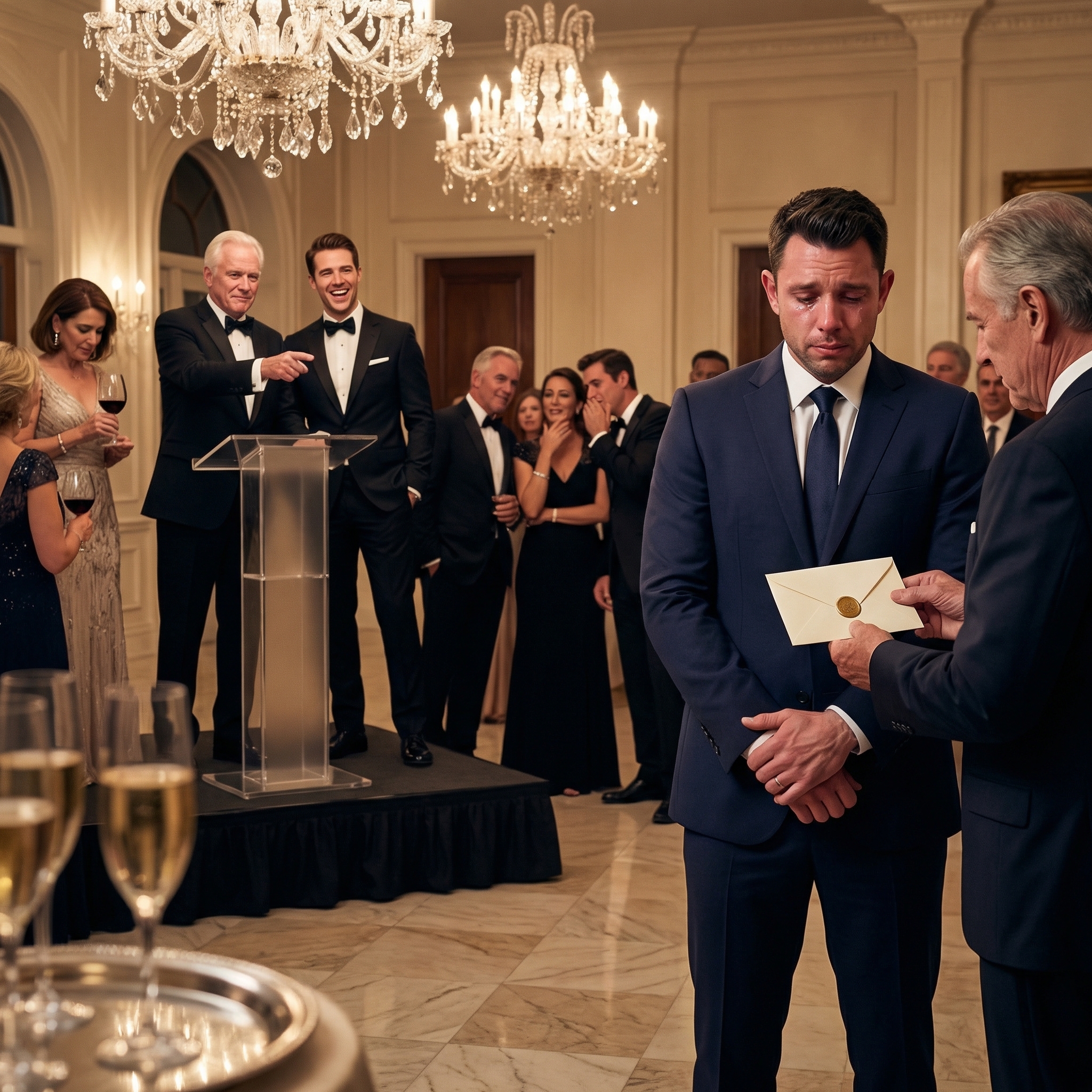 ‘Hef het glas op de zoon die mijn naam waardig is,’ zei mijn vader, terwijl hij mijn broer het bedrijf, het huis in Malibu en de jet overhandigde, alvorens zich met een grijns die scherp genoeg was om me te vernederen naar mij om te draaien. Vervolgens, in een balzaal vol mensen die hem een ​​gunst verschuldigd waren, sprak hij de ene zin uit die hij zijn hele leven had geoefend – en iemand drukte een verzegelde envelop in mijn hand.