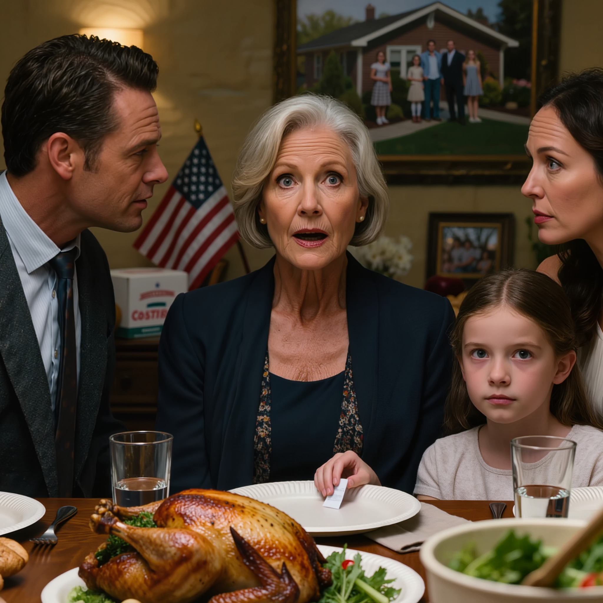 Tijdens het eten legde mijn kleindochter stilletjes een briefje op mijn bord met de tekst: “Oma, doe alsof je je niet lekker voelt en ga nu weg. Stel geen vragen.” Ik was verward, maar er was iets in haar gezicht waardoor ik haar vertrouwde en precies dat deed. Tien minuten later…