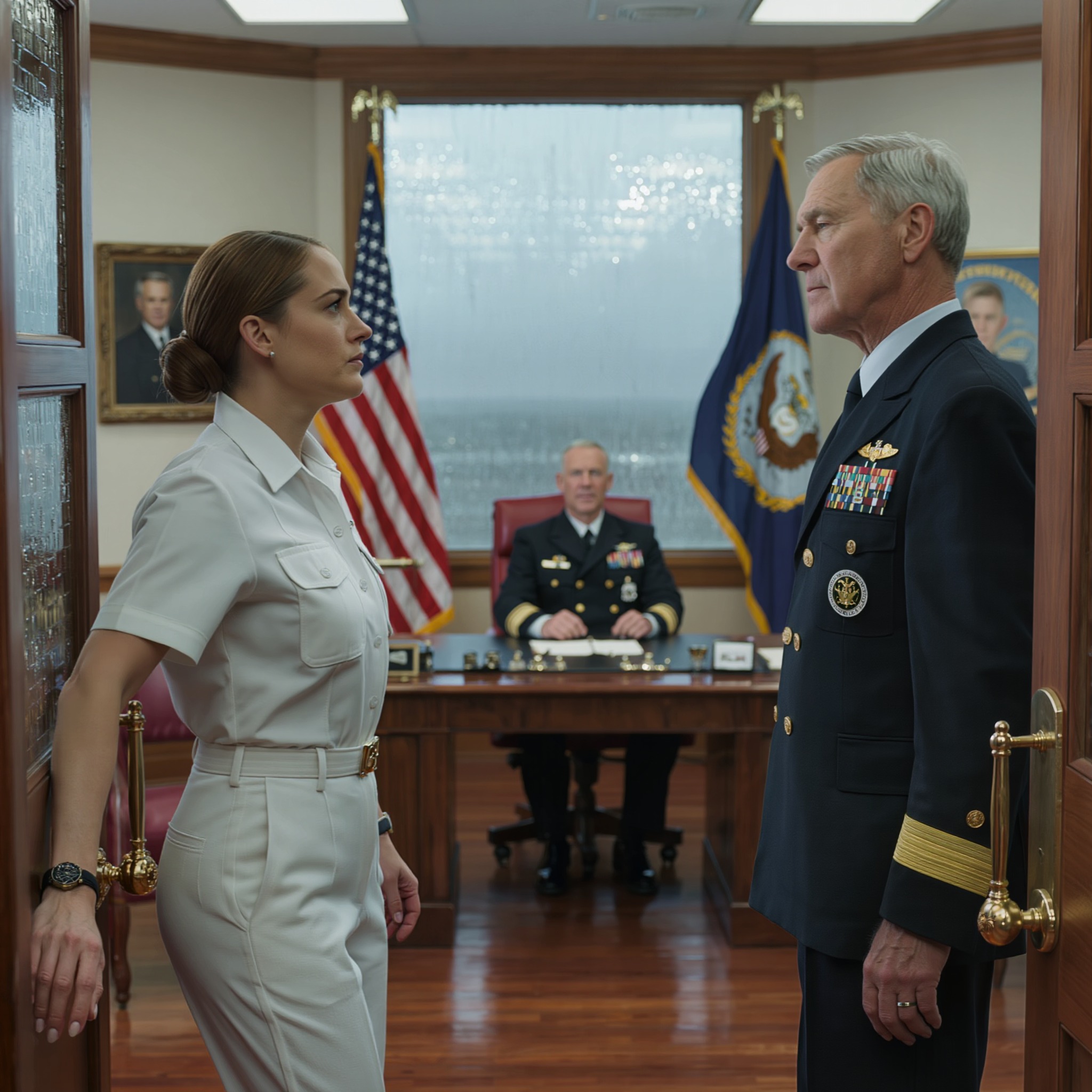 Ik betaalde de rekening van een oude veteraan die die had geweigerd in een regenachtig restaurant buiten Norfolk en glipte weg voordat hij me kon bedanken. Twee weken later liep ik het kantoor van mijn bevelvoerende officier binnen, zag dezelfde stille man daar zitten in zijn gala-uniform met vier sterren op zijn schouders, en besefte dat wat er ook stond te gebeuren, groter was dan alles wat ik me had kunnen voorstellen.