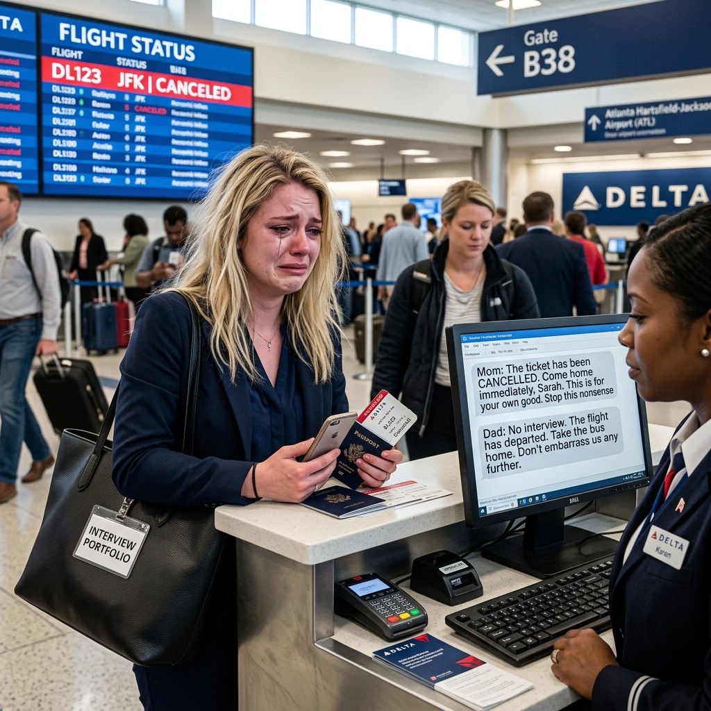 “Op het vliegveld was mijn ticket geannuleerd. Ik keek op mijn telefoon. ‘Veel plezier met naar huis lopen, loser,’ appte mijn moeder. Mijn vader zei: ‘Doe niet zo zielig, neem de bus zoals het hoort.’ Hun gezichten werden bleek toen…” – Royals