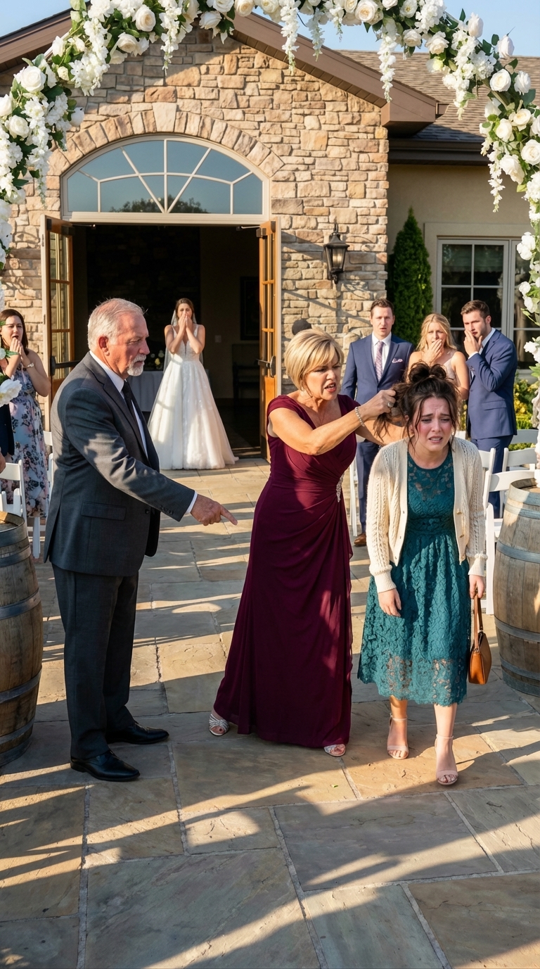 Siskoni häissä äitipuoleni esti oven ja sihahti: “Et pilaa tätä päivää.” Muutamaa sekuntia myöhemmin hän nykäisi hiuksistani ja läimäisi minua kaikkien edessä. Olin yhä shokissa, kun isäni osoitti lattiaa ja sanoi: “Polvistu ja pyydä häneltä anteeksi.” Kävelin ulos sanomatta sanaakaan… mutta ennen auringonlaskua he soittivat minulle kuin heidän henkensä riippuisi siitä.