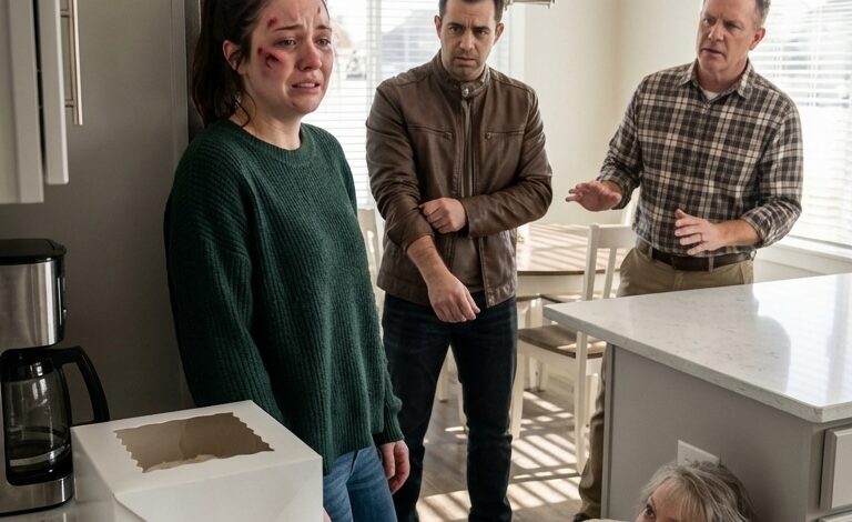 Syntymäpäivänäni isäni käveli sisään, katsoi mustelmilla olevaa kasvojani ja kysyi: “Kulta… kuka teki tämän sinulle?” Ennen kuin ehdin puhua, mieheni virnisti ja sanoi: “Niinpä. Läimäytin häntä onnittelujen sijaan.” Isäni otti hitaasti kellonsa pois ja sanoi minulle: “Astu ulos.” Mutta kun anoppini laskeutui kontalleen ja ryömi pois ensimmäisenä, tiesin, että tämä päivä päättyisi hyvin eri tavalla.