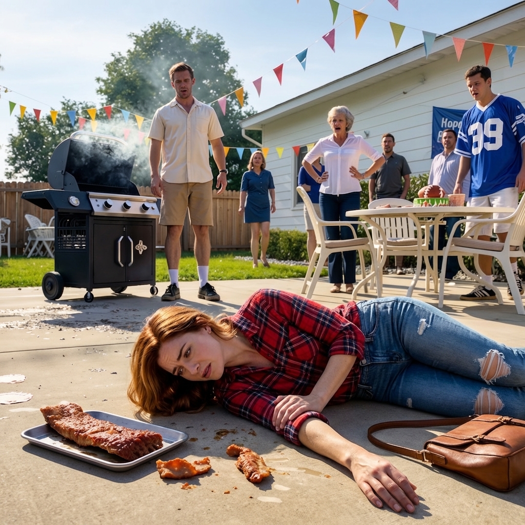Nainen makasi jähmettyneenä kuumalla esikaupunkibetonilla vierellään savustettua naudanrintaa, kun taas hänen miehensä, grillin savun ja syntymäpäiväserpentiinien ympäröimänä, tuijotti alas ja käski kaikkia astumaan taaksepäin – ensimmäinen merkki siitä, ettei kyseessä ollut hänelle lääketieteellinen hätätilanne, vaan suunnitelmasta poikennut suunnitelma. – Uutiset