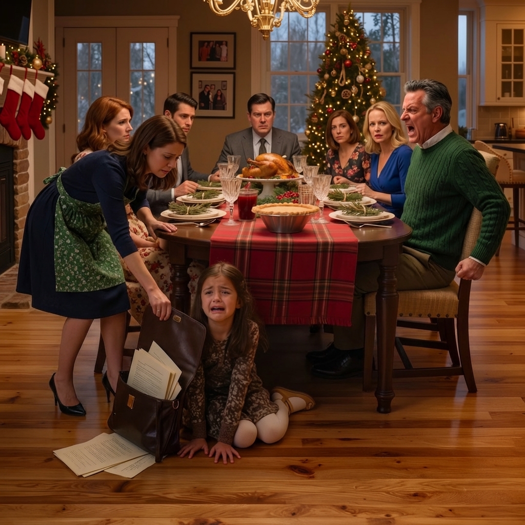 ”Isäni työnsi 9-vuotiaan tyttäreni pois joulupöydästä ja tiuskaisi: ’Tuo paikka on oikealle lapsenlapselleni’ – mutta kun laitoin yhden tavallisen virallisen kansion karpalokastikkeen ja hänen lautasensa väliin, äitini pudotti viinilasinsa, isäni kalpeni ja kaksikymmentä sukulaista, jotka olivat jättäneet lapseni kyyneleet huomiotta, näyttivät yhtäkkiä siltä kuin he tiesivät, että perheen tarina oli murtumassa.” – Uutiset