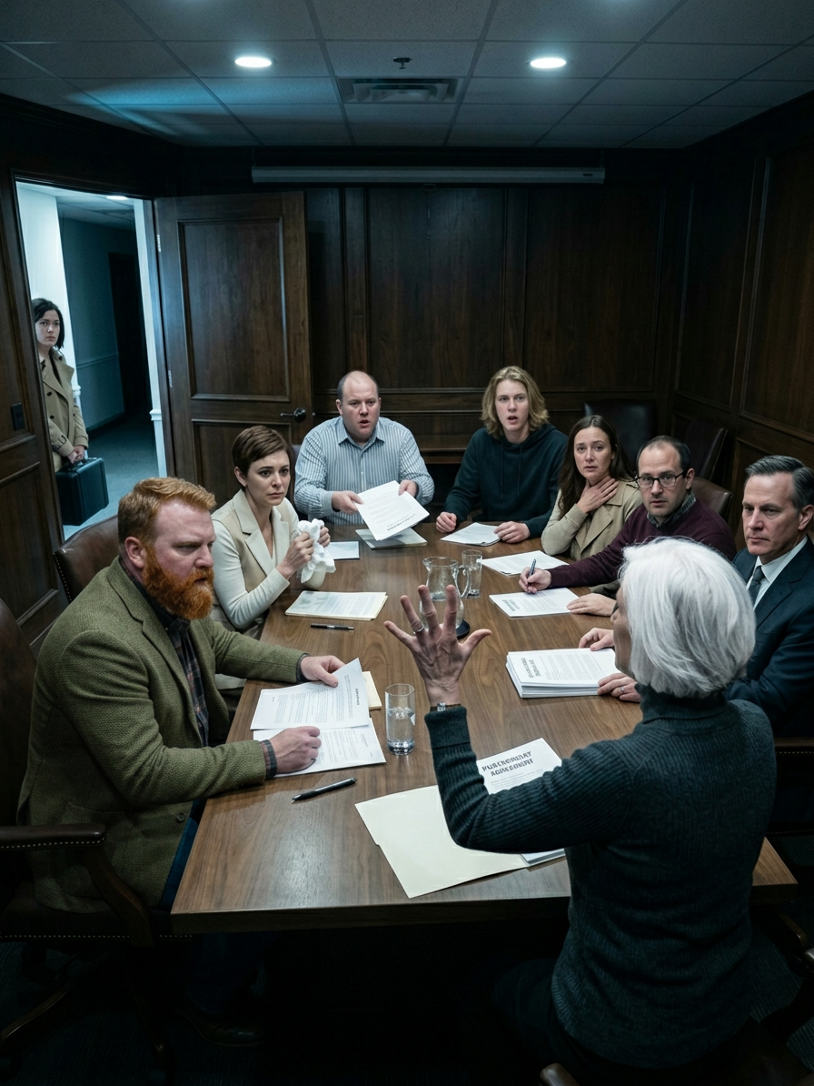 KELLO 18.12 VANHIN POIKANI LÄHETTI MINULLE TEKSTIVIESTIÄ KUIN OLISIN TYÖNTEKIJÄ: “PERHEKOKOUS. KIIREELLINEN. 19.30. HUNTER-PIHVIRAVINTOLAN TAKAHALLE. ÄLÄ MYÖHÄSTY.” OLIN 68-VUOTIAS JA PIDÄN YHÄ KOLMEA PESULAA, TALOA JA PIENTÄ JÄRVIMÖKKIÄ – JOTEN AJAttelin, että HÄN HALUSI PUHUA “SUUNNITELMISTA”. MUTTA KUN KÄVELIN SIIHEN YKSITYISHUONEESEEN DENVERIN ULKOPUOLELLA, SIINÄ OLI EI RUOKALISTAA EIKÄ ILLALLISTA… VAIN KUUSI KASVOA, MUUKALAINEN KALLISESSA PUVUSSA JA PINO PAPEREITA VALMIINA ALLEKIRJOITUSTA VARTEN. JASON NOJAUTUI LÄHEMMÄS JA KUISKASI: “ALLEKIRJOITA TÄNÄ ILTANA… TAI PILAAMME SINUT.” EN VÄISTÄNYT – NOSTIN VAIN KÄTENI, LASKIN NE ÄÄNEEN… JA HYMYILIN. ”HAUSKAA”, SANOIN HELLÄVÄSTI, ”KOSKA TOI VAIN YHDEN.” SITTEN OVENKAHVA KÄÄNTYI…