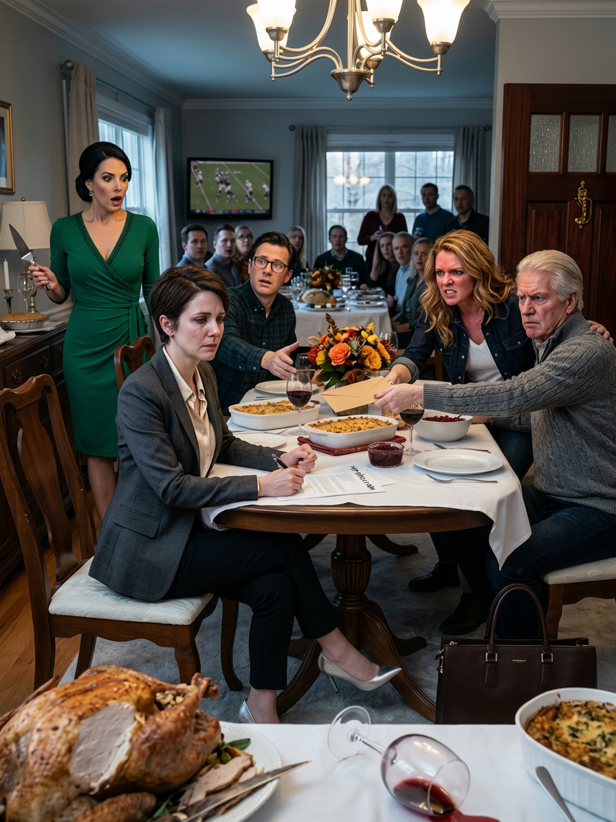 TOEN MIJN SCHOONVADER DE NOTARIËLE SCHEIDINGSPAPIEREN OVER DE TAFEL SCHUIFDE TIJDENS HET THANKSGIVINGFEEST, VOOR DE OGEN VAN 22 GASTEN, KON MIJN MAN ME NIET EENS IN DE OGEN KIJKEN