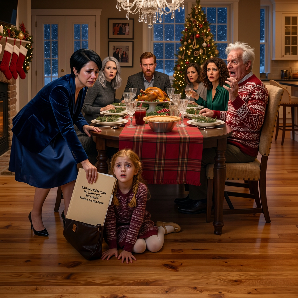 “Mijn vader duwde mijn 9-jarige dochter weg van de kersttafel en snauwde: ‘Die plek is voor mijn echte kleinzoon’ – maar toen ik een simpele map tussen de cranberrysaus en zijn bord legde, liet mijn moeder haar wijnglas vallen, werd mijn vader lijkbleek en keken twintig familieleden die de tranen van mijn kind hadden genegeerd, alsof ze wisten dat het familieverhaal op het punt stond te ontvouwen.”