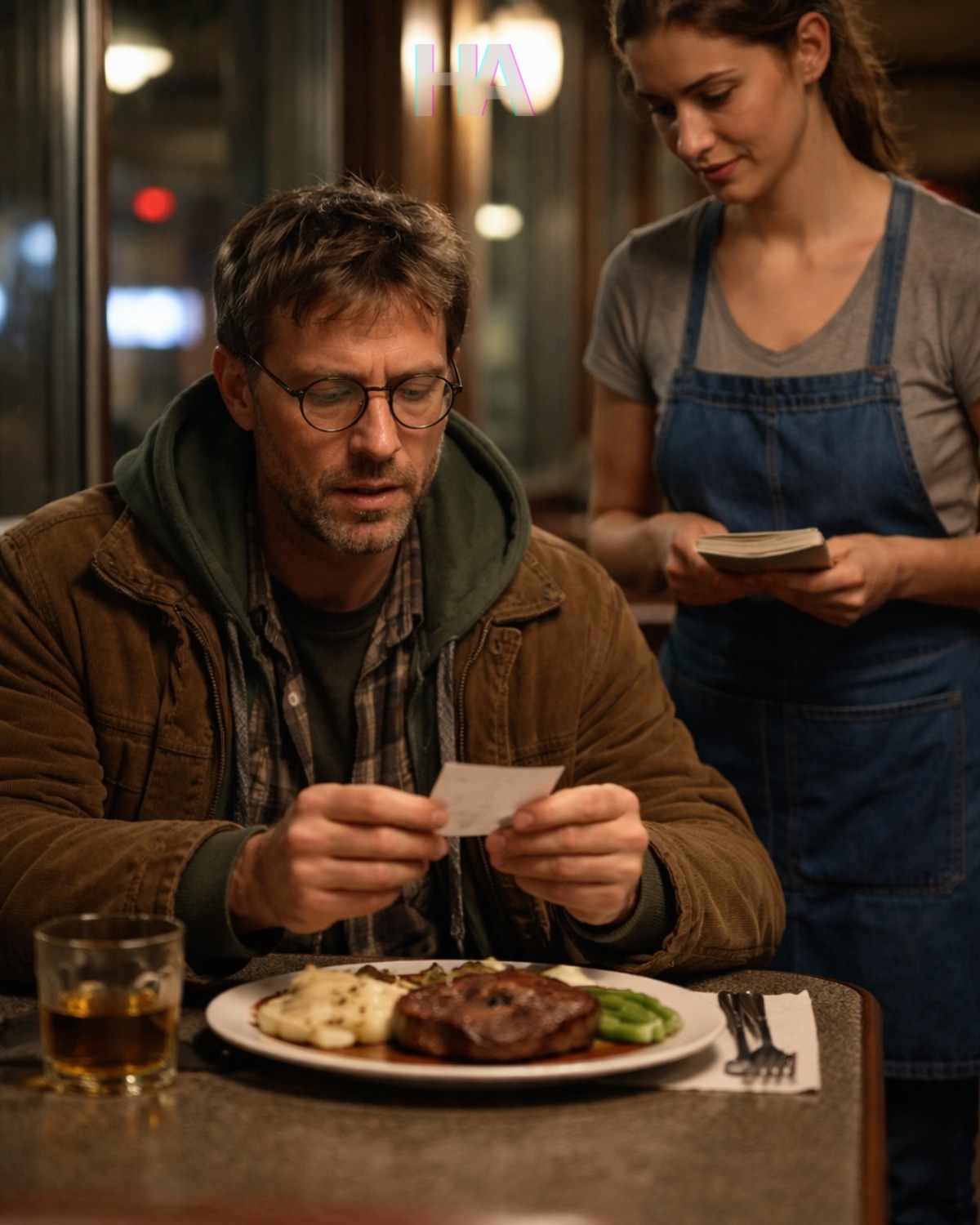 Hij liep zijn eigen luxe steakhouse binnen, gekleed als een straatarme vreemdeling, en bestelde de duurste maaltijd van de menukaart… maar het briefje dat de uitgeputte serveerster naast zijn bord legde, onthulde een geheim zo duister dat het een miljardair tot in zijn ziel schokte en hun beider levens voorgoed veranderde.