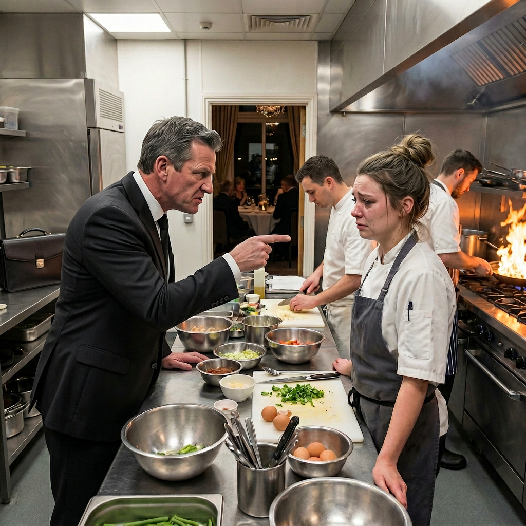 Een momentje… – “Blijf in de keuken. Je zus vermaakt vanavond de VIP-investeerders”,