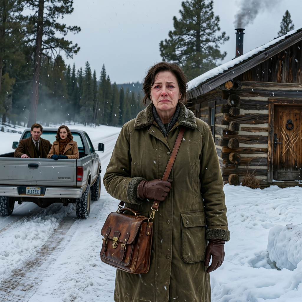 Er is brandhout en genoeg eten voor twee weken. Ik ga met mijn vrouw naar de Malediven – en ik neem al je spaargeld mee,” zei mijn zoon, terwijl hij me achterliet in een met sneeuw bedekte hut op 200 kilometer van de stad. Hij pakte mijn telefoon en riep toen vanuit de auto: “Oh, en ik heb de sloten van je huis al vervangen!” Ik keek toe hoe ze wegreden… en glimlachte, want hij had geen idee wat voor verrassing hem op het vliegveld te wachten stond.