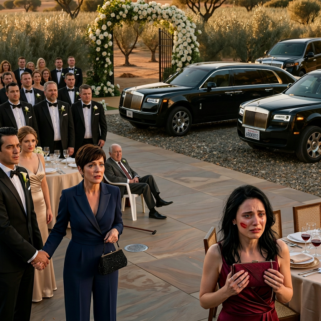 Mijn moeder probeerde zich te verschuilen achter mijn 82-jarige miljardair-grootvader, verscholen achter een stapel afval, op de bruiloft van mijn broer in Napa. Toen ik – pal voor ieders neus