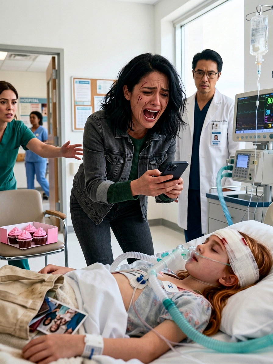 Toen mijn moeder me een berichtje stuurde: ‘Neem cupcakes mee naar het schoolfeestje van je nichtje morgen’, antwoordde ik: ‘Dat kan ik niet – ik lig in het ziekenhuis met mijn dochter die vecht voor haar leven.’ Ze antwoordde kil: ‘Je verpest altijd alles met je egoïstische drama.’ Mijn zus voegde eraan toe: ‘Doe niet zo dramatisch – er raken de hele tijd kinderen gewond.’ Mijn vader stuurde een berichtje: ‘Het feestje van je nichtje is belangrijker dan jouw aandachtsdrang.’ Ik stond perplex van ongeloof over hun wreedheid. Toen kwam de dokter binnen en zei: Je moeder…