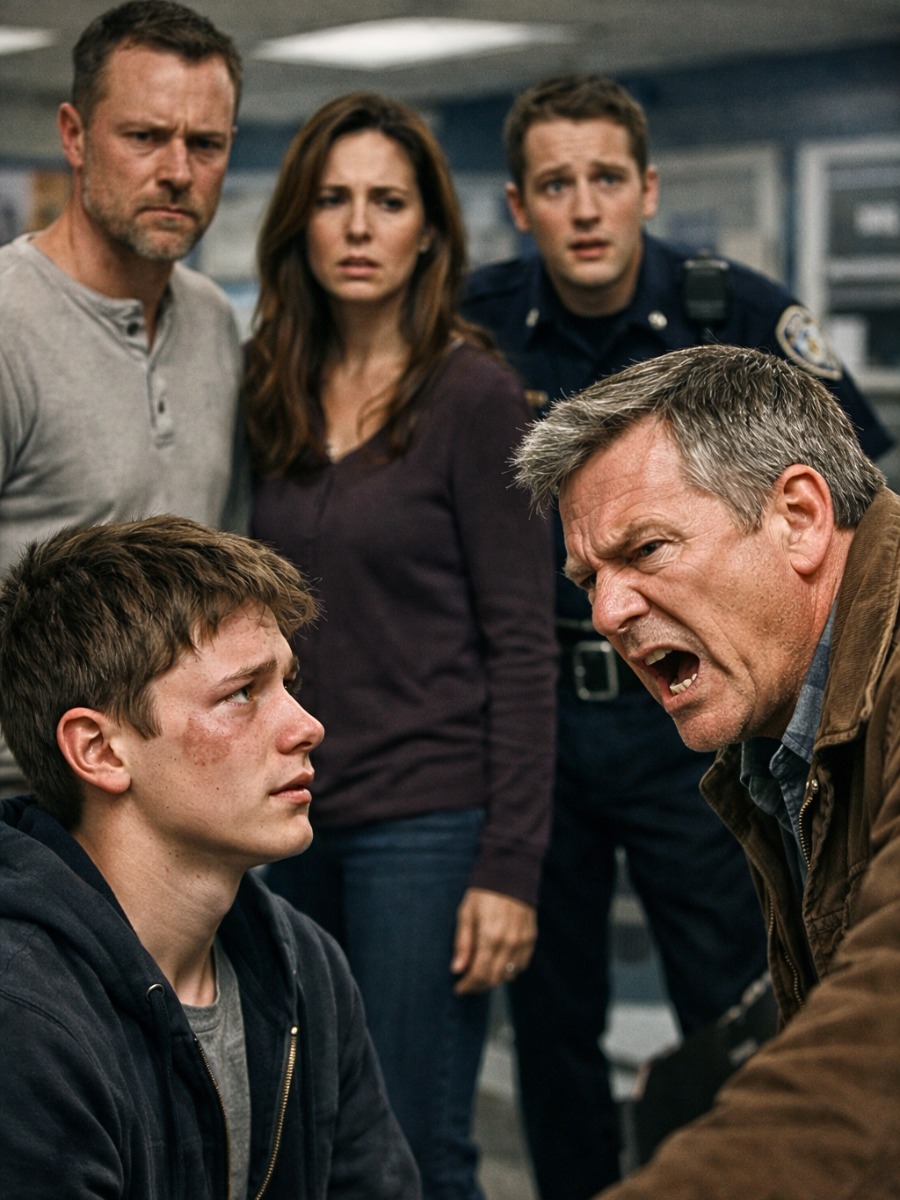 Mijn neefje belde me laat in de avond: “Opa… ik ben op het politiebureau. Mijn stiefvader heeft me geslagen… maar hij heeft gezegd dat ik hem heb aangevallen. Mijn moeder gelooft me niet!” Toen ik op het bureau aankwam, was de agent bleek en stamelde: “Het spijt me… ik weet het niet…”