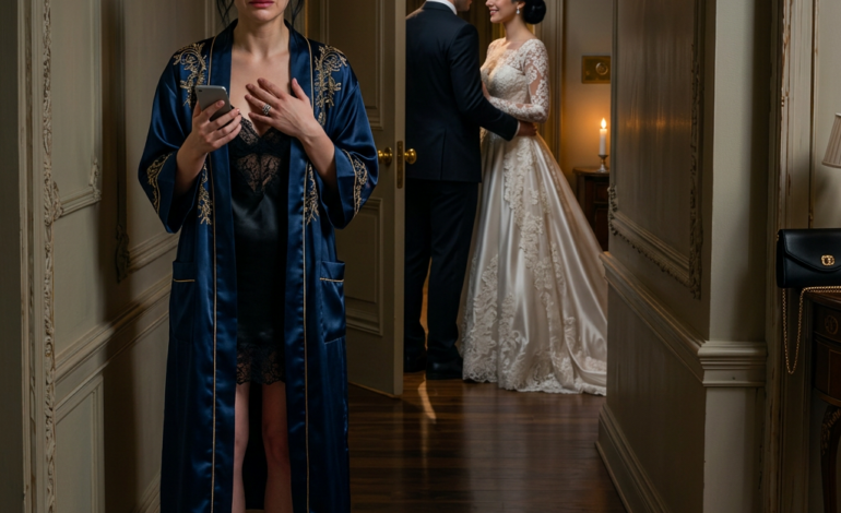 Op onze huwelijksnacht kuste mijn kersverse echtgenoot me op mijn voorhoofd, fluisterde: “Ik heb even wat ruimte nodig,” en liep weg terwijl de kaarsen nog brandden en de champagne nog koud was. Maar toen ik zijn lach, vermengd met de stem van een andere vrouw, door de gang hoorde galmen, volgde ik die op blote voeten in mijn zijden nachtjapon en stond ik ineens voor een halfgesloten deur waar ik eigenlijk nooit had mogen komen.