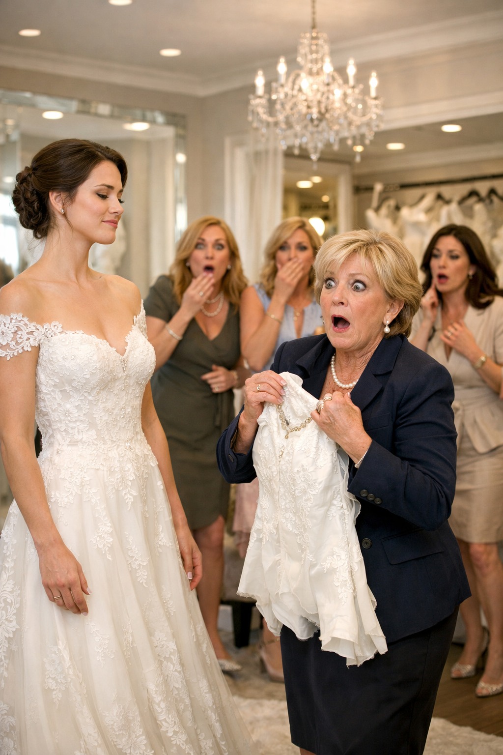 Mijn schoonmoeder maakte mijn ‘goedkope’ trouwjurk belachelijk en verstijfde toen ze het label zag!