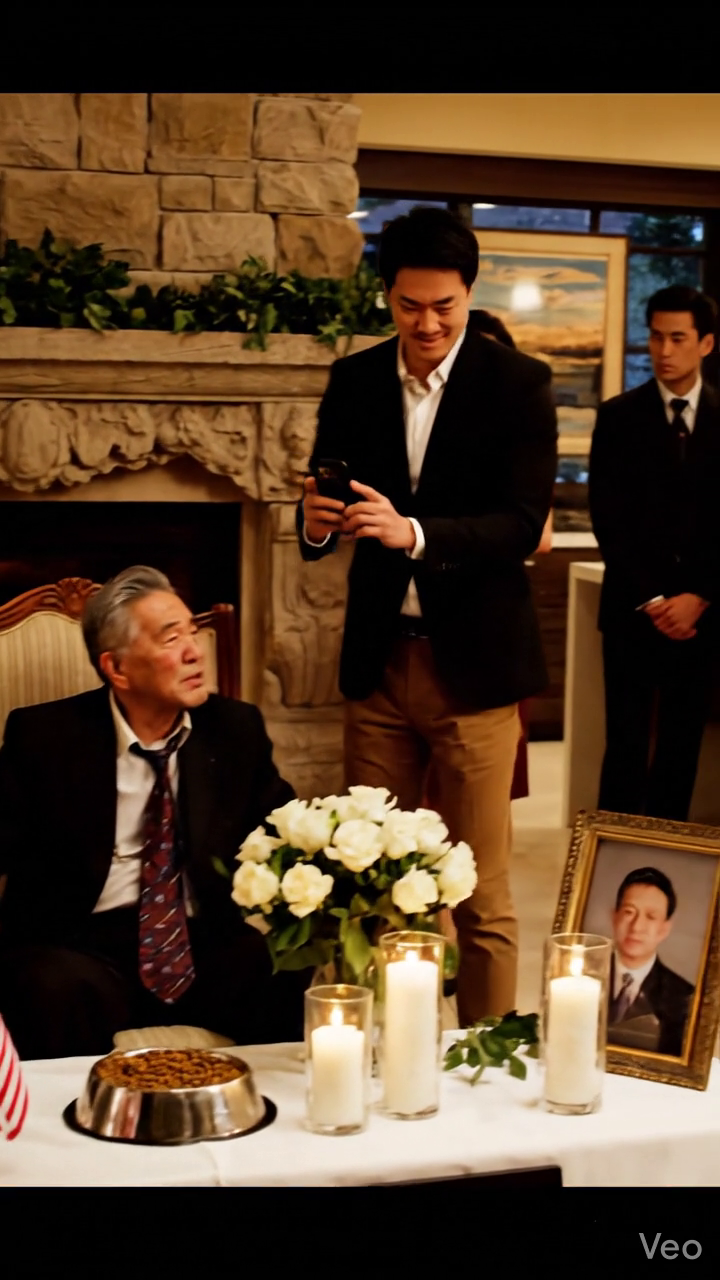 Tijdens de herdenkingsdienst van mijn vrouw schoof mijn zoon een bak hondenvoer voor mijn neus en zei: “Dat is wat profiteurs eten.” Vervolgens pakte hij zijn telefoon en filmde het, met de bedoeling mijn vernedering tot vermaak te maken. Ik maakte geen ruzie. Ik stond gewoon op en liep weg. De volgende ochtend, toen zijn bankpassen plotseling niet meer werkten en de politie voor zijn deur stond, was hij degene die in paniek belde en me smeekte om op te nemen.