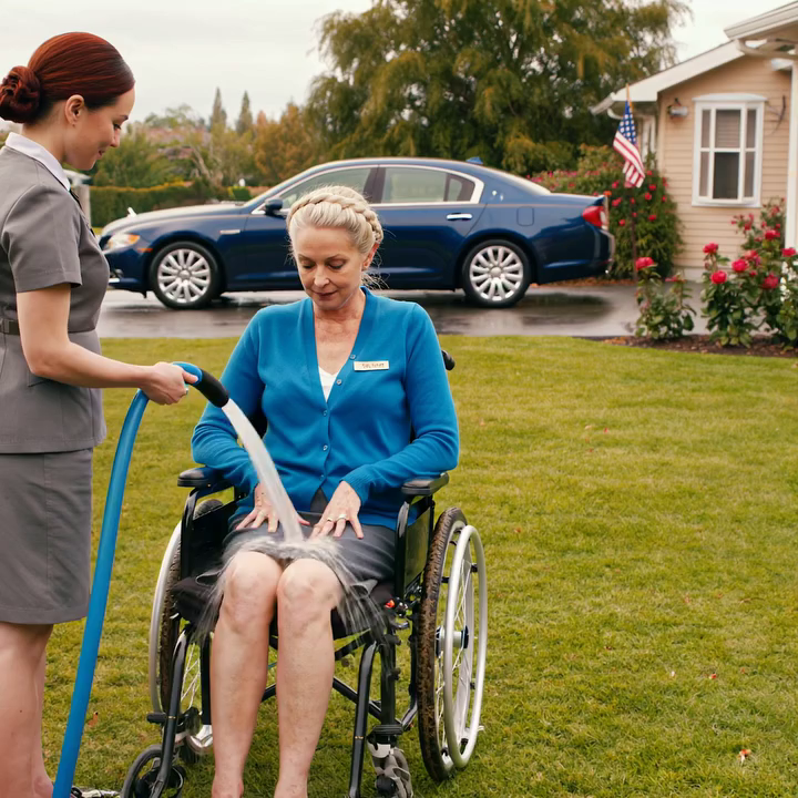 I stayed quiet in a wheelchair for 12 years because my son couldn’t handle the idea that I might hope again. Then our new maid rolled me onto the front lawn in Plano, Texas, turned the garden hose to a gentle shower setting, and began rinsing my hair like she was finishing a normal Sunday chore. My son came running down the driveway in his navy suit, and what she said next made him freeze where he stood.