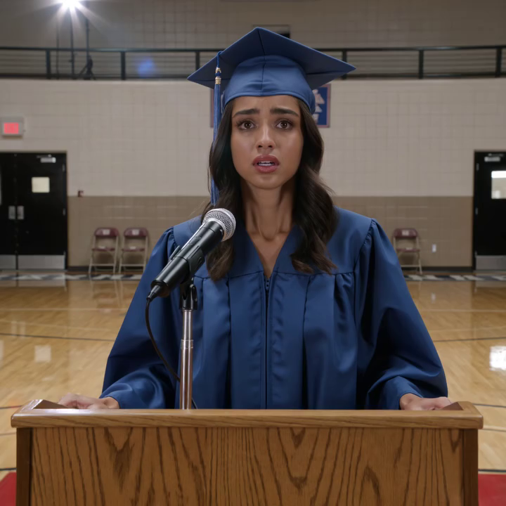 Tijdens mijn diploma-uitreiking stond mijn vader op de tribune en riep: “Niet klappen – ik heb voor die opleiding betaald, niet zij.” Tweeduizend mensen staarden hem aan. Mijn handen trilden, maar ik glimlachte, liep terug naar het podium en sprak zeven woorden. De decaan draaide zich naar mijn vader. Beveiligingspersoneel liep al naar hem toe.