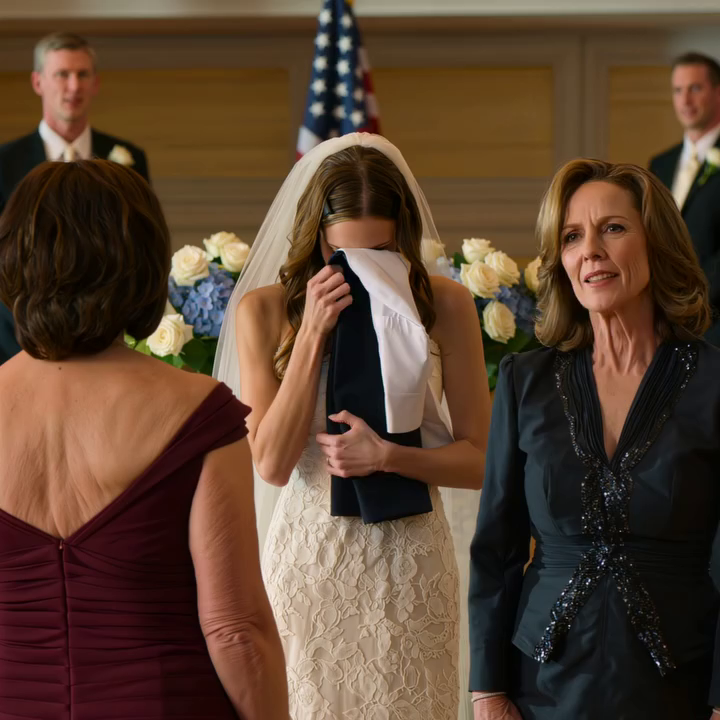 Op de bruiloft van mijn dochter in een elegante balzaal in Dallas gaf haar schoonmoeder haar plotseling een bruidsmeisjesuniform, pal voor de ogen van alle gasten. Mijn schoonzoon glimlachte zelfs en zei: “Perfecte pasvorm, die zal ze thuis wel nodig hebben.” Mijn dochter barstte in tranen uit, en ik stond rustig op, hield mijn blauwe fluwelen doos omhoog en zei: “Open nu het cadeau van je moeder…”