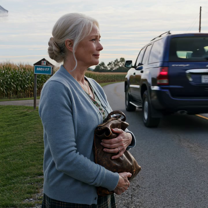 Nadat we mijn man hadden begraven, reed mijn zoon me naar een rustige weg buiten de stad en zei: “Hier stap je uit. Het huis en de zaak zijn nu van mij.” Ik stond in het stof, mijn tas stevig vastgeklemd, terwijl hij wegreed zonder om te kijken. Geen telefoon. Geen geld. En toen besefte ik het: ik was niet alleen. Ik was vrij… maar hij had geen idee wat ik allemaal had geregeld voordat zijn vader overleed…