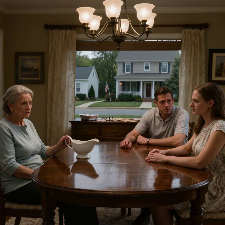 ‘Nu je man dood is, ga je gang en rouw, pak je spullen en kom niet meer terug,’ zei mijn schoondochter midden aan de eettafel, en mijn zoon glimlachte, knikte en voegde eraan toe: ‘Dat huis was toch nooit echt van jou,’ dus ik verhuisde stilletjes zonder een woord te zeggen — de volgende ochtend, toen ik de bank binnenliep, begonnen sommige mensen te beseffen dat ze te snel hadden gesproken.