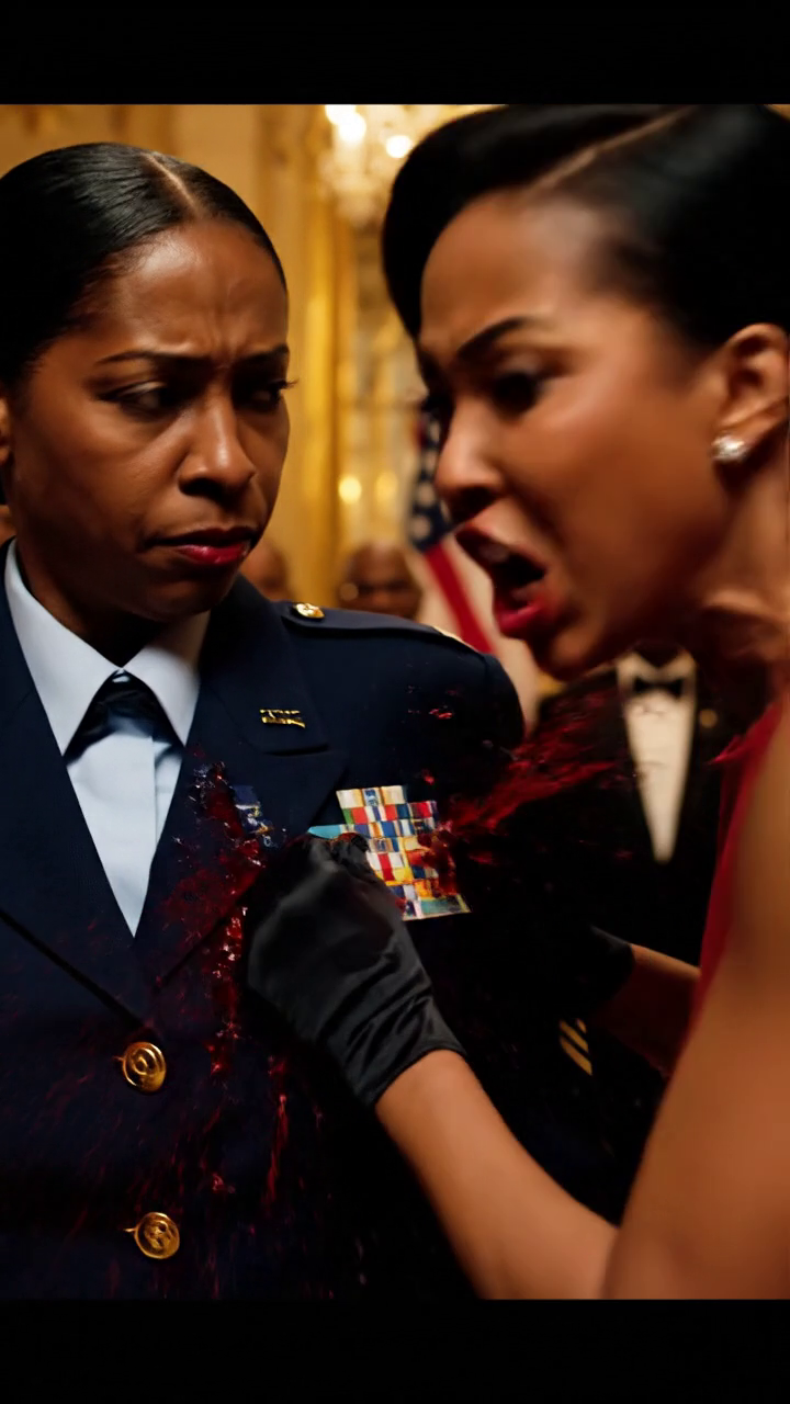 Mijn stiefmoeder rukte de gouden vleugels van mijn uniform van de luchtmacht en schreeuwde: “Je hebt dit gestolen!” in een stille balzaal vol generaals, senatoren en mijn vader – die naar de grond staarde terwijl ik bloedde. Toen stapte een 82-jarige veteraan naar voren, greep naar de broche in haar hand en zei: “Mevrouw… dit zijn pilotenvleugels van Normandië.” Op dat moment veranderde de hele zaal – en daarmee ook alles wat ze dacht te beheersen.