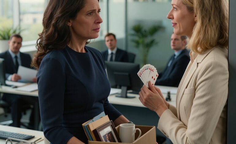 Mijn schoonzus stond in mijn kantoor haar nieuwe visitekaartjes te waaieren terwijl ik mijn bureau inpakte, het bureau waar ik zes jaar aan had gewerkt. Toen mijn schoonvader zei: “Je kunt niet zomaar weglopen,” had hij geen idee dat ik al wist wat hij echt van mijn carrière vond – of dat de envelop op zijn bureau hem veel meer zou kosten dan mijn ontslag.