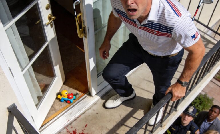 Mijn man liet onze driejarige dochter alleen op het balkon achter en ging golfen. “Ik heb haar wel even gestraft, haha,” zei hij spottend. Maar toen hij thuiskwam en vanaf het balkon naar beneden keek, was de grond beneden felrood gekleurd… omdat…
