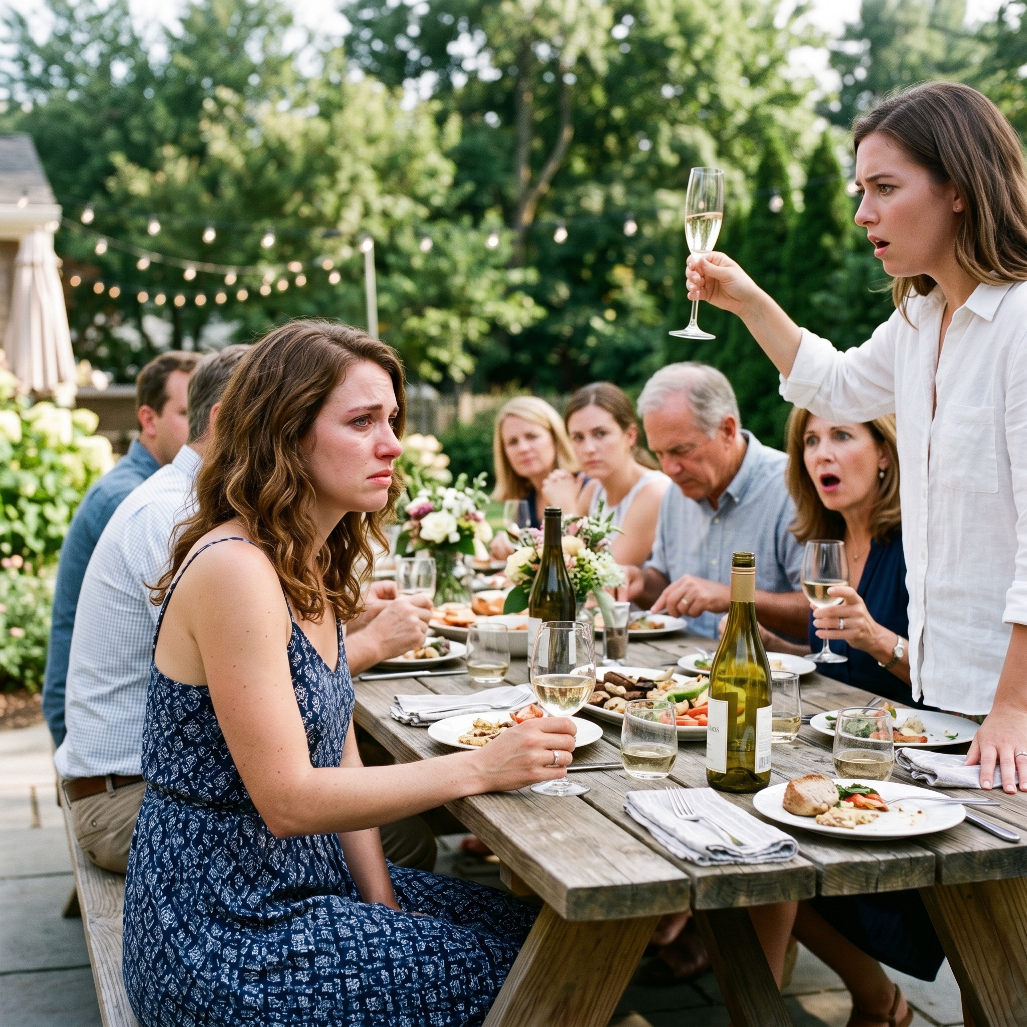 Tijdens de familiepicknick hief mijn zus haar glas en zei: “Op degene die altijd blut, behoeftig en nog steeds hopend op iets.” Mijn ouders lachten. Ik hief mijn glas en zei: “Op de wanhopige die…” De familie verstijfde van schrik…
