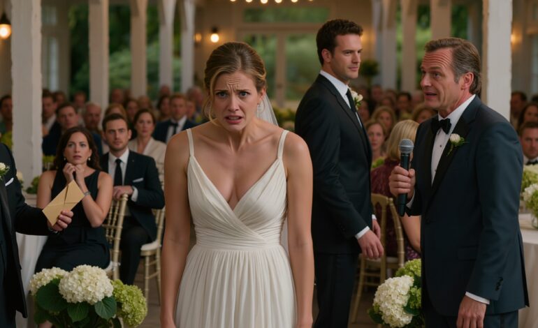 Op haar eigen bruiloft pakte Grace’s vader een microfoon en zei: “Ze is een geldwolf, net als haar moeder,” in de verwachting dat 300 gasten zich tegen de bruid zouden keren die hij veertien jaar lang had vernederd. Maar hij merkte de USB-opname in haar jurk niet op, evenmin de advocaat die aan tafel zes zat te wachten, of het feit dat zijn dochter al de zeventien stappen had uitgerekend die nodig waren om zijn leugen te ontmaskeren.