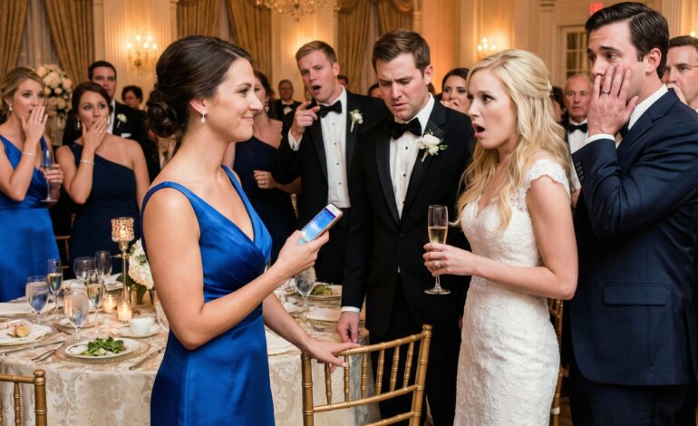 Op de huwelijksnacht van mijn zus stond ze voor iedereen, wees naar mij en zei: “Zeg ze dat ik ongelijk heb.” Toen keek mijn man me recht in de ogen en voegde eraan toe: “Ze heeft bewijs.” Binnen enkele seconden keerde mijn hele familie zich tegen me, ervan overtuigd dat ik haar op de ergst mogelijke manier had verraden. Ze dachten dat het met me gedaan was. Ze hadden geen idee dat ik degene was die de opname in handen had die alles zou vernietigen.