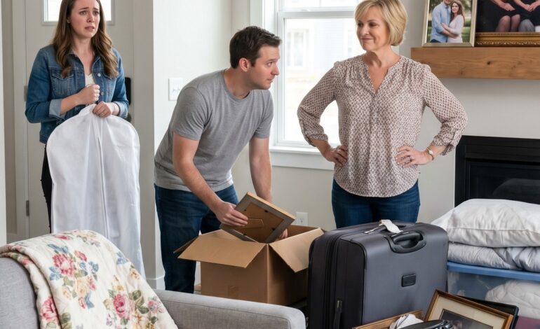 Ik kwam thuis met mijn trouwjurk over mijn schouder en bleef stokstijf staan ​​bij de deur. Mijn toekomstige schoonmoeder stond in mijn woonkamer, omringd door koffers, terwijl mijn verloofde haar dozen naar binnen droeg alsof dit allemaal gepland was. “Het is maar tijdelijk,” zei hij. Ik keek hem aan en fluisterde: “Je hebt haar bij ons laten intrekken zonder het me te vertellen?” Tegen zonsopgang had ik één briefje op tafel achtergelaten – en alles vernietigd.