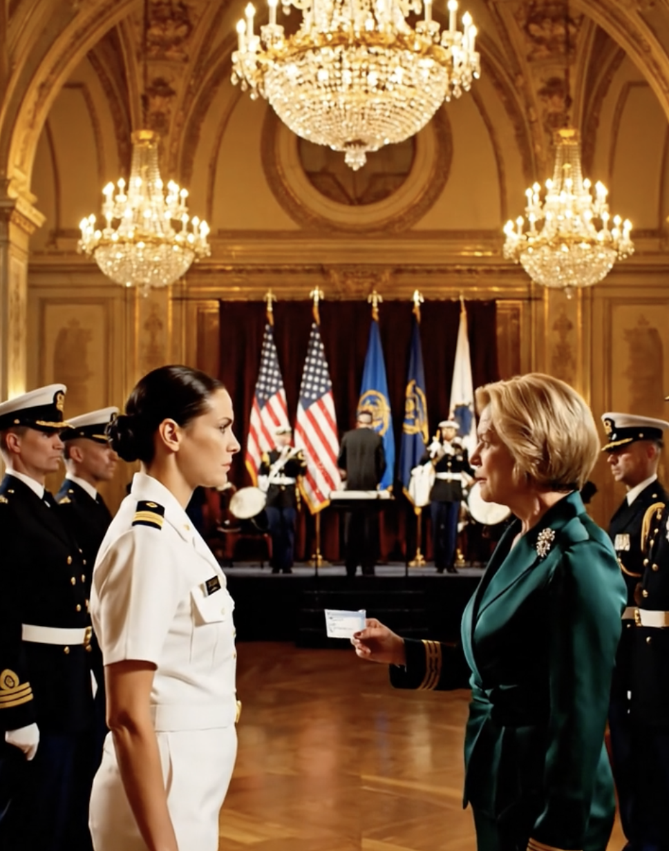 “Op het militaire bal riep mijn schoonmoeder: ‘Laat haar alsjeblieft naar buiten gaan’ — totdat ze mijn identiteitsbewijs controleerden en alle officieren in de zaal opstonden.”