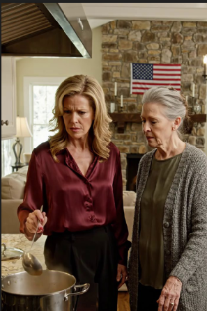 Ik was soep aan het roeren toen mijn schoondochter plotseling de kom naast me neersmeet en uitriep: “Wie kookt er nou zo?” Mijn zoon had net de tv aangezet en deed alsof hij niets hoorde. Vijf minuten later schudde een harde knal de keuken. Hij rende naar binnen – en stopte abrupt voor zich.