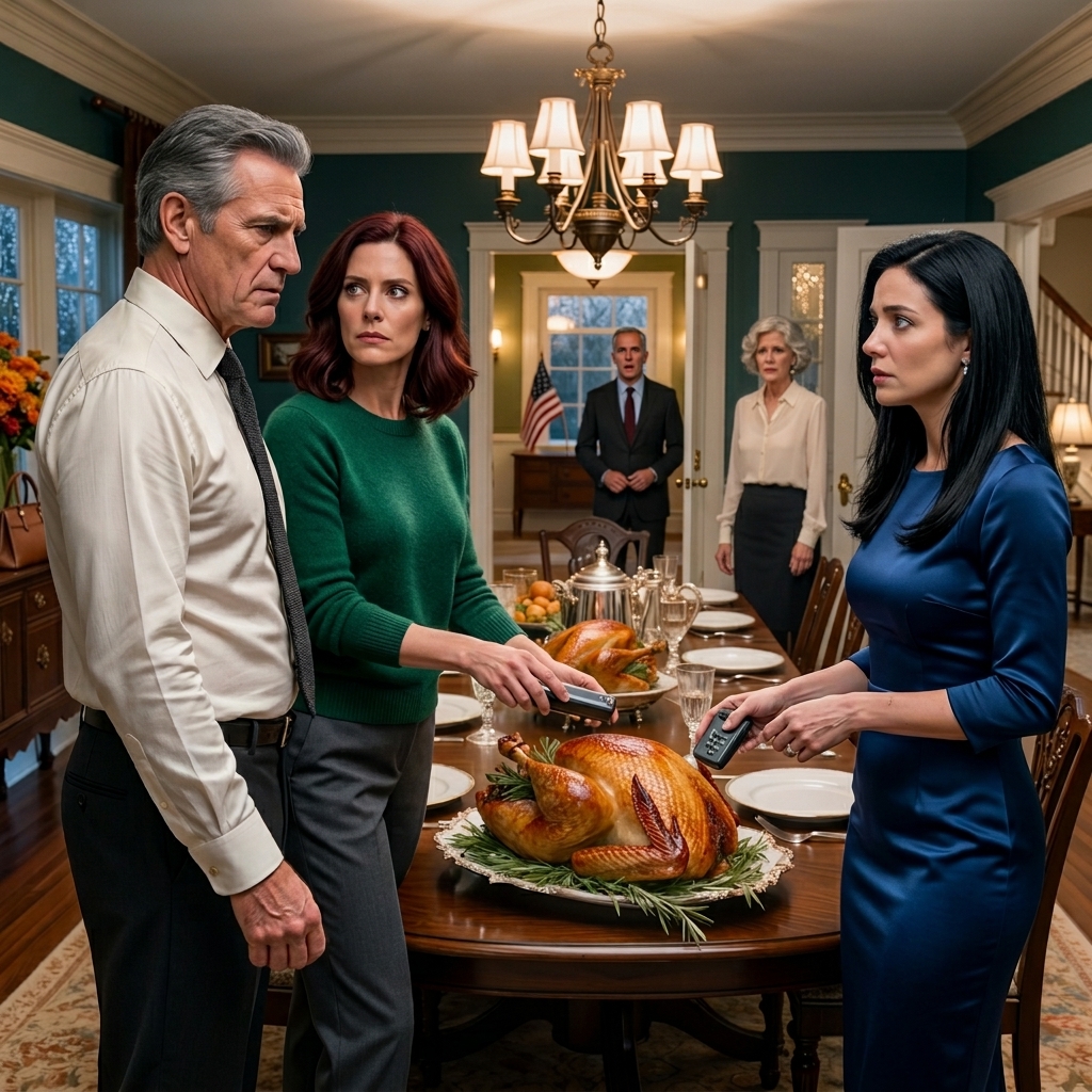 Mijn vader nam de vrouw met wie hij een relatie had mee naar het Thanksgiving-diner en zei tegen me: “Serveer haar eerst, ze is zwanger.” Mijn moeder rende huilend weg. Ik bleef kalm en zette de kalkoen op tafel. Maar toen ik hem aansneed… haalde ik een verzegeld pakketje tevoorschijn waar ik al maanden aan werkte… IEDEREEN VERSTIJFT
