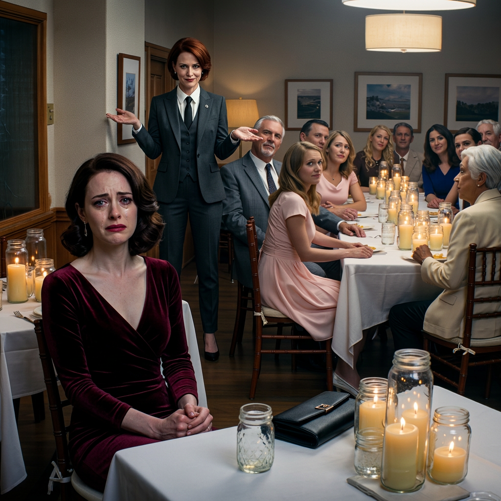 Tijdens het verlovingsdiner van mijn zus glimlachte mijn moeder naar de familie van de bruidegom en zei: “Dit is onze andere dochter – ze maakt huizen schoon voor de kost.” Mijn vader voegde eraan toe: “We hebben de hoop op haar opgegeven.” Toen staarde de moeder van de bruidegom me aan, verstijfde volledig en fluisterde: “Wacht even… jij bent de vrouw die—” De kamer werd stil en voor het eerst in mijn leven zag mijn moeder er bang uit.