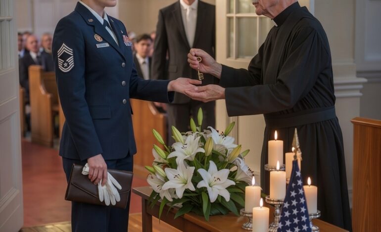 Tijdens de begrafenis van mijn moeder nam de priester me apart en zei: “Je echte naam is niet Brooks,” waarna hij me een sleutel van een opslagruimte in mijn hand drukte en me verbood naar huis te gaan. Tegen de tijd dat mijn stiefvader me een berichtje stuurde met “Kom naar huis. Nu.”, reed ik al richting een opslagruimte, nog steeds in mijn legeruniform en met een naam in mijn hoofd die al dertig jaar niet meer van mij was.