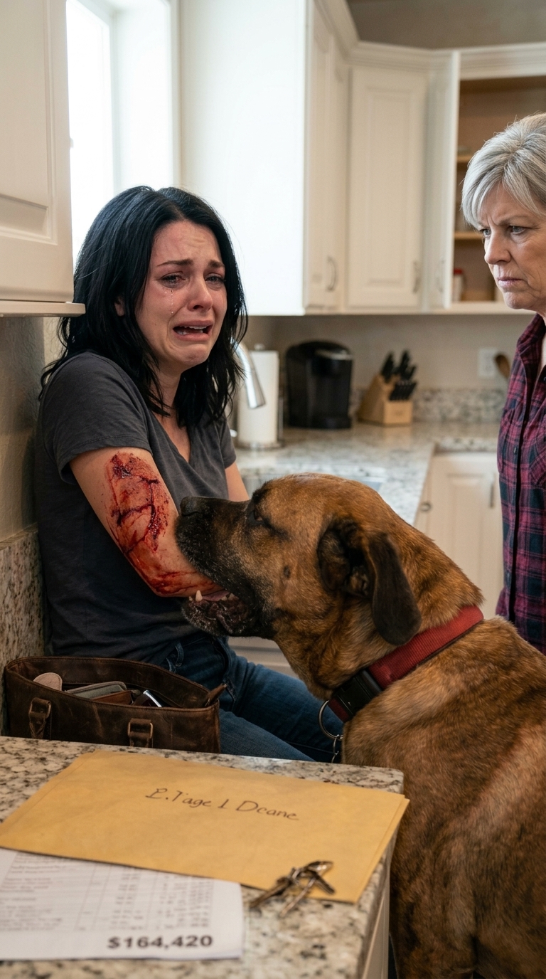 Een momentje… – “Mijn schoonmoeder grijnsde toen haar hond zijn tanden in mijn arm zette, en toen ik mijn man om hulp riep,…