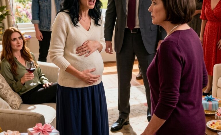 Mijn moeder kwam mijn babyshower binnen en zei koud: “Denk je dat je eerder kunt bevallen dan je zus? Nooit! Het enige echte kleinkind is van haar!” Toen tilde ze haar voet op richting mijn buik. Ik kromp ineen van de pijn terwijl mijn zus aan haar wijn nipte en grijnsde. “Niemand wil een ongewenst kind in deze familie, toch?” Toen klonk er een lage stem van achteren. Hun gezichten werden bleek…