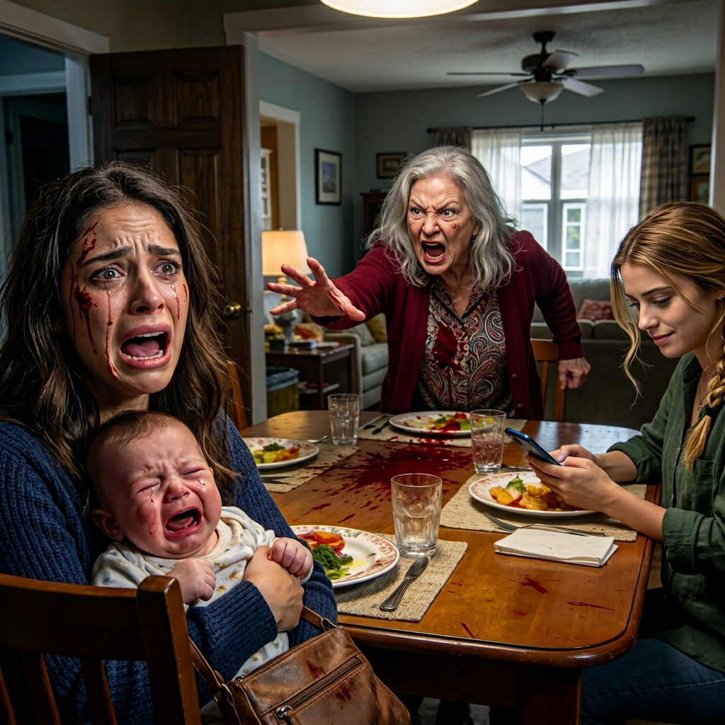 Een momentje… – Tijdens het eten begon mijn baby te huilen en mijn moeder sloeg met haar hand op de tafel. “Hou je…