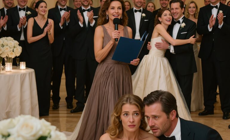 Op de bruiloft van mijn zus tilde mijn moeder een blauwe map op en zei: “We geven ze ons huis”, terwijl de hele zaal juichte voor een cadeau waar ik vijf jaar lang in stilte voor had gespaard. En toen diezelfde ouders later besloten om in mijn huis aan het meer te gaan wonen, hoorden ze eindelijk het ene woord dat ze me hadden geleerd nooit uit te spreken.