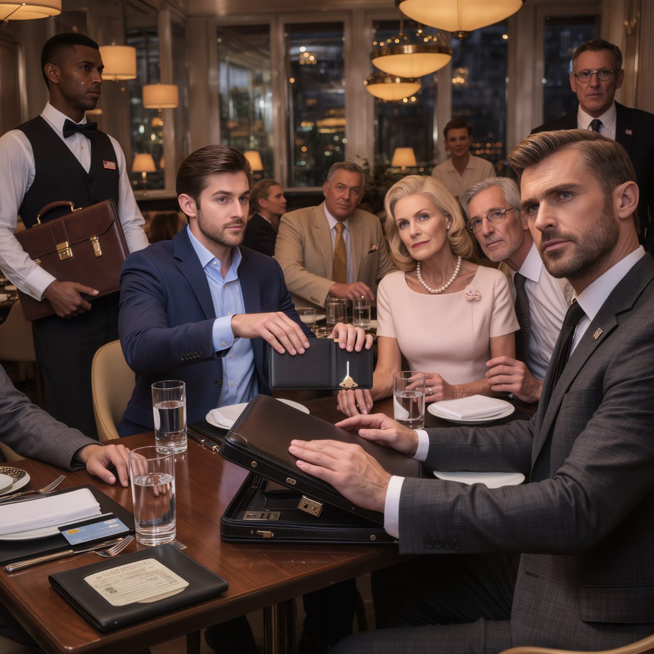 At the restaurant, my brother clinked his glass and said, ‘To family everyone except Liam. He’s adopted.’ Everyone laughed. Then the server set the black folder in front of me: $3,270 for the whole table. I slid it back and said, ‘Put it under my brother’s name he made the reservation.’ His smile vanished… and then the manager walked over.