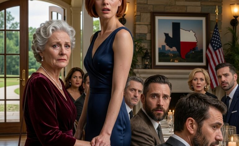 Op het chique verjaardagsfeest van mijn man in een buitenwijk van Dallas stuurde hij mijn bejaarde moeder “beleefd” naar de keuken om te eten, alsof ze een hulpje was – pal voor de neus van zijn invloedrijke gasten en zijn statusgeobsedeerde moeder. Ik schreeuwde niet. Ik huilde niet. Ik stond op, pakte de hand van mijn moeder en zette de ene stap die zou onthullen wie er werkelijk achter zijn succes, zijn huis en zijn onberispelijke imago zat.