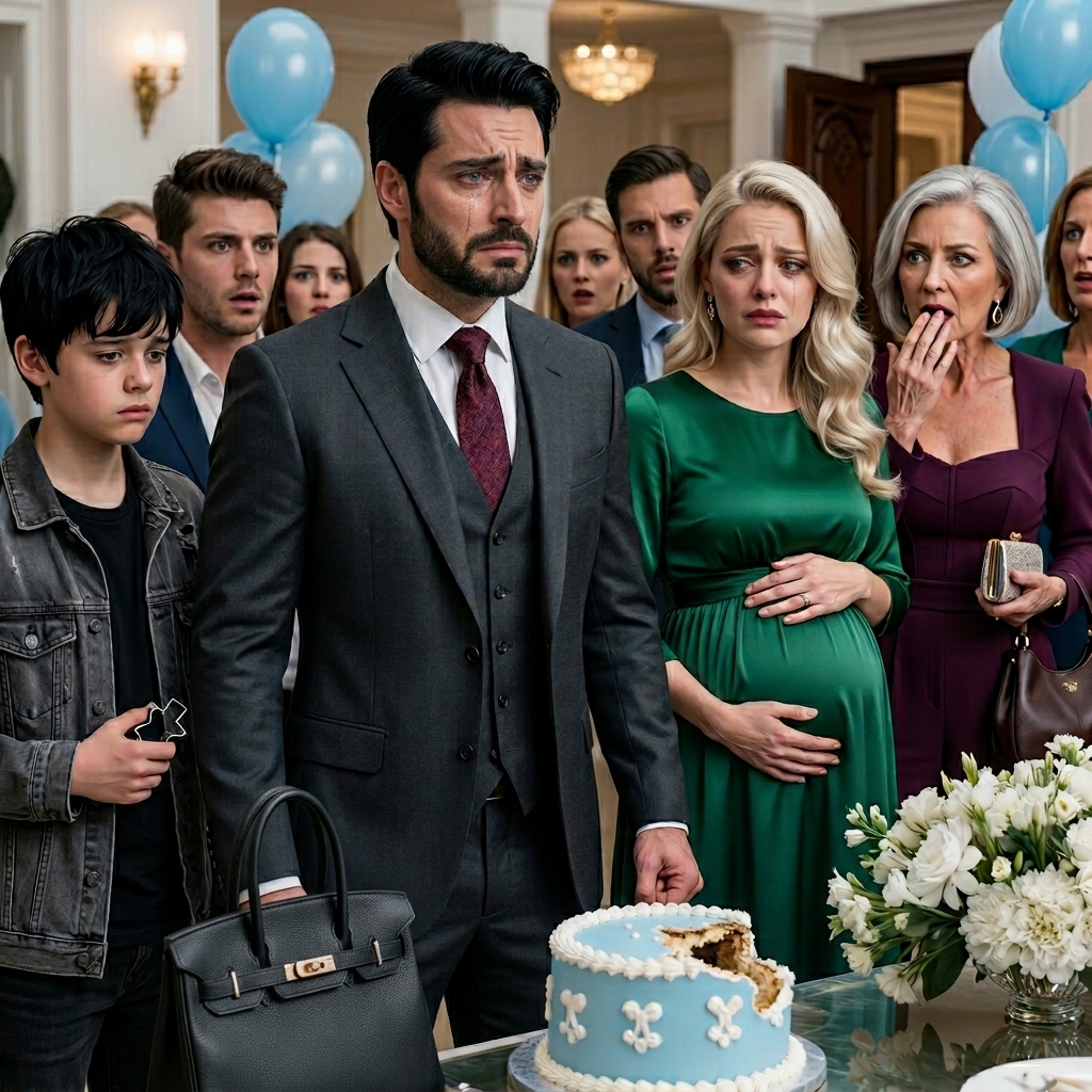 Mijn broer hief het taartmes op tijdens onze babyshower en schreeuwde: “Je hebt mijn leven verpest!”, maar wat me echt brak, was niet de verpeste taart – het was het zien hoe mijn zwangere vrouw hem beschermde terwijl mijn moeder mijn armen achter mijn rug vastklemde, en het besef dat de echte aanval al lang voor die balzaal was begonnen, met een nepdagboek, een manilla-envelop en een plan om alles van me af te pakken.