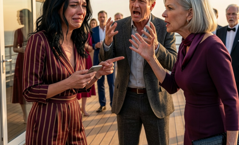 Een momentje… – “Toen mijn schoonmoeder fluisterde: ‘Deze cruise is alleen voor het hele gezin’, pakte ik mijn telefoon – en wat er…