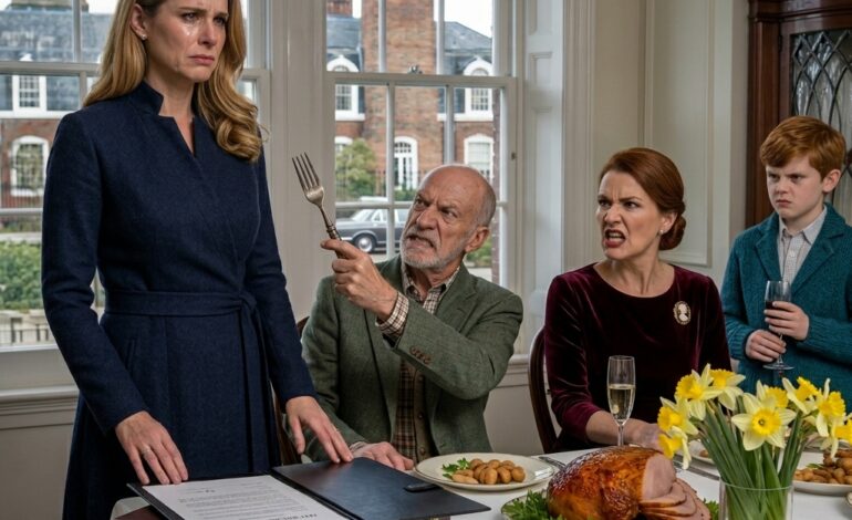 Tijdens de paasbrunch wees mijn vader met een zilveren vork naar me en beval me de schuld van mijn broer van $200.000 te betalen – zonder te beseffen dat de autosleutels, de gestolen bankafschriften en het dossier van het huis al in mijn aktetas zaten.