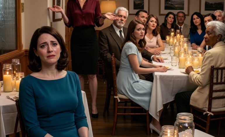 Tijdens het verlovingsdiner van mijn zus glimlachte mijn moeder naar de familie van de bruidegom en zei: “Dit is onze andere dochter – ze maakt huizen schoon voor de kost.” Mijn vader voegde eraan toe: “We hebben de hoop op haar opgegeven.” Toen staarde de moeder van de bruidegom me aan, verstijfde volledig en fluisterde: “Wacht even… jij bent de vrouw die—” De kamer werd stil en voor het eerst in mijn leven zag mijn moeder er bang uit.