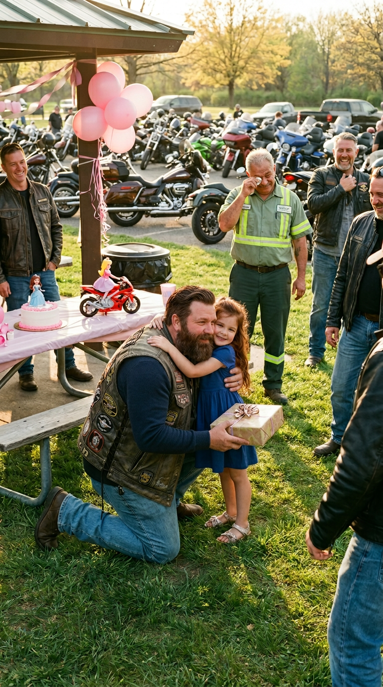Een vuilnisman had maandenlang gespaard om de verjaardag van zijn dochter in een prachtig park te vieren, maar toen er vanwege zijn werk geen klasgenoten kwamen, sprong een onverwachte fietsgemeenschap bij en veranderde de dag op een manier die geen enkele ouder van een schoolkind had verwacht.